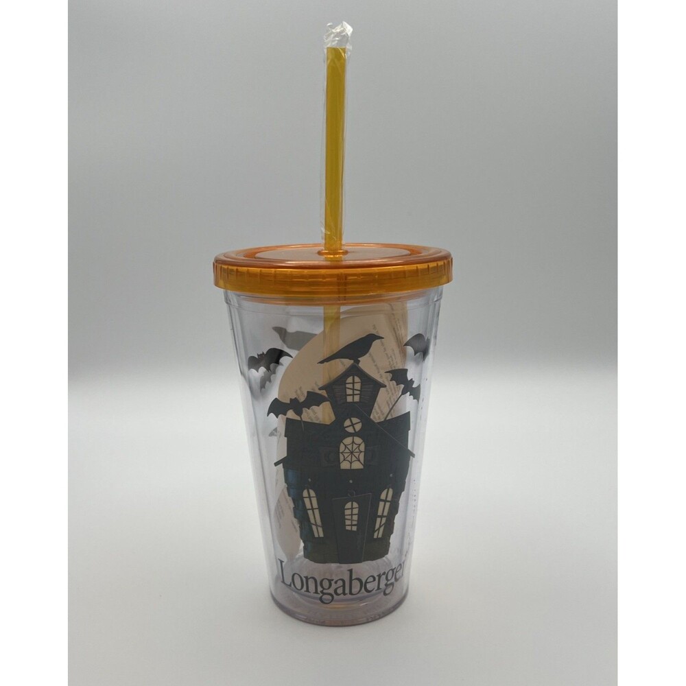 Halloween Longaberger RARE Bats Pumpkin Witch Tumbler Lid & Straw Insulated Cup